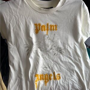 Palm Angels Cream T-Shirt with Gold and Gray Print